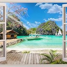 DECOR PRODUCTION PVC Vinyl Self Adhesive 3D Window Wall Stickers (wallwindow_pt8_7, 24x36Inch)-image-59