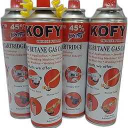 KOFY BIG Butane Gas Can 750 ML 45% Extra (4 Pc) with 6 Pc Adaptor-image-1