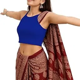 the blazze Readymade Fitted Saree Blouse for Women Sleeveless Square Round U Neck Regular fit Stretchable Pullon Ribbed Tank Crop Top NB8-picture-27