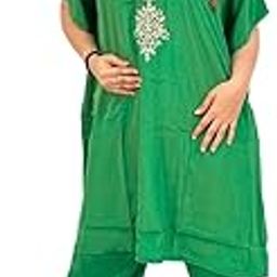 DESIGNER EMBROIDERED NECK STYLISH SOFT FABRIC CAFTAN KAFTAN PANT CORD SET GREEN-image-54