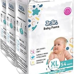 Jr. Sr. Baby Diaper Pants with Advanced Leak Protection | Soft & Comfortable| Extra Large | 12-17 Kg | 162 Counts | Pack of 3-17