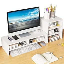 Computer Monitor Stand Riser,Double-Layer Monitor Bracket + 3-Layer Independent Storage Rack,Desktop Organizer, Computer Monitor Stand for Screen, Laptop, Printer, Bookshelf for Home & Office.-image-56