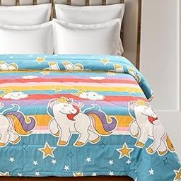 Kitch Deco™ Glace Cotton Printed Reversible Kids Double Bed & Kids Comforter/Dohar/Quilt, 200 GSM (90x100Inch) Star Moon-20
