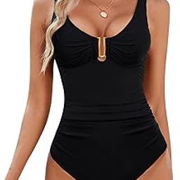 Women's Tummy Control Swimsuits Ruched Slimming One Piece Bathing Suit Deep V Neck Swimsuit-image-29