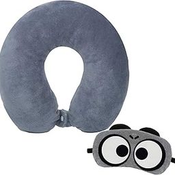 JUZZII Velvet Neck Pillow & Eye Mask - Combo Great for Long Road Trips and Flights, Ideal for Men & Women- Grey Neck Pillow & Mask No-30 (Combo)-picture-16