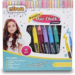 Mirada Cosmetic Metallic Hair Chalk Studio, Safe, Washable & Non-Toxic, Temporary Kids Hair Chalk, Hair Color for Girls, 250g- Multi6-22