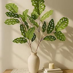 Homesake Faux Long Monstera Leaf Stems, Set of 2 Artificial Branches with 5 Sticks Each, Realistic Big Stem, Pot Not Included, Decorative Plant for Vase, Tabletop, Living Room, Home Décor, Green-image-51