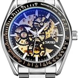 Automatic Mechanical Self-Wind Men's Watch 43mm Zinc Alloy Case & Stainless Steel Band 30M Water-Resistant Stylish Gift for Husband, Brother, or Dad- 9194-27