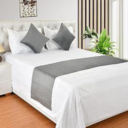 Velvet Quilted Set of Bed Runner (16 x 96 inches) and 2 Cushion Covers (16 x 16 inches) Combo Set- Grey-14