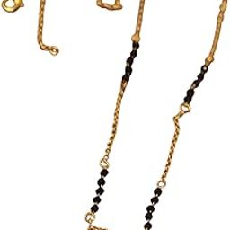 Traditional Micro Gold Polish Black Beads Chain and American diamond Crystal Pendant Short Mangalsutra 18 Inch for Women, Gift for Wedding, Anniversari, Special Occasion-image-87