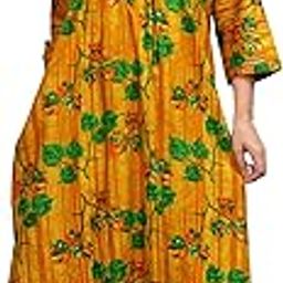 Full Sleeves Nighty Cotton Nightgown for Women | Full Length | Nightgown for Winters | Sleepwear for Winters (Yellow, Pack of 1)-image-1