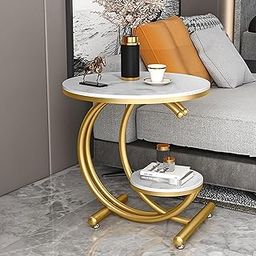 Brown Art SHOPPEE Decorative Side Table Bedside Tables, Small Side Table, Slate Corner Table, Living Room Sofa, Creative Balcony Tea Table, Simple Art Coffee Table, Bedside Tables (Gold & White)-16