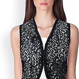 Women Sleeveless Short Length Style Cotton Blend Shrug for Women (Color: Black)-picture-13