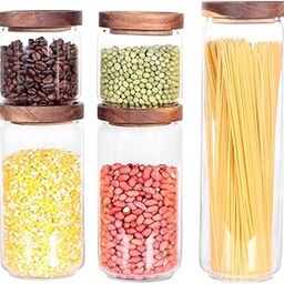FIMTOWN Glass Storage Canisters, Set of 5, Kitchen Containers with Airtight Acacia Wood Lids for Dry Food Storage-image-60