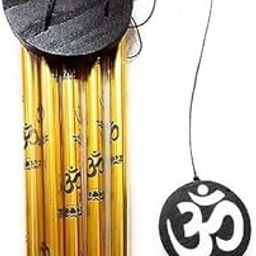 Siyaram Gallery Vastu Om Golden Hanging Wind Chime for Home, Balcony and Bedroom Positive Energy with Good Sound (14 Inch Height) (Golden, Metal)-image-97