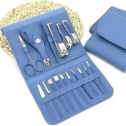 Professional Manicure Kit with 16 Pieces, Stainless Steel Nail Care Tools Set, Blue Leather Case-image-23