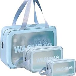 Wash Bag PVC Makeup Bag Travel Toiletries Organizer Cosmetic Bags Wash Bag Pouch for Travel Kit Toiletry Bag Portable Organizer Case Carry Pouch for Women Bathroom Set of 3 (Multi-Colors)-12