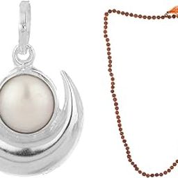 Pearl Stone Sterling Silver Pendant For Women Men with German Silver Chain Natural White Pearl Moti Pendant Certified Energized Birth Gemstone-picture-37