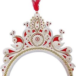 Classic Royal Design Bridal Shola Mukut Hair Accessories for Bengali Women’s Wedding, Biyer White Solar Topor for Bride for Wedding Marriage-image-97