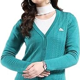 monte carlo Women Regular Fit V Neck Self Designed Button Closure Full Sleeve Cardigan | Warm Winter wear | Cozy Knitted Sweater | Casual Layering Outfit | Winter Cardigan for Women's-picture-26
