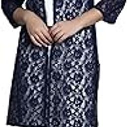 Women Front Open Self Designed 3/4th Sleeves Long Shrug 5XL Blue-10