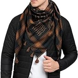 Palestinian Shemagh Keffiyeh Scarf for Men & Women – Tactical Desert Head Wrap – 48” Soft Polyester Kufiya – Arabic Military Scarf with Tassels (Black & Brown)-image-31