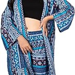 100% printed Blue cotton set of lounge robe and shorts-image-77