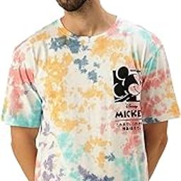Multicolour Pure Cotton Official Disney Merchandise Srop Shoulder Tie-Dye Oversized Baggy Fit with Mickey Mouse Print Round Neck Half Sleeve T-Shirt for Men & Boys (Sizes: S to 2XL)-image-24