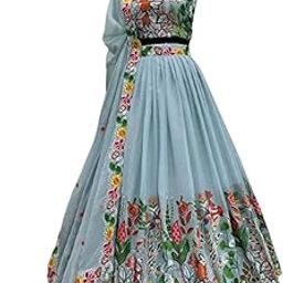 WOMEN'S Georgette Semi-stiched lehnga (SFSF108496 Yellow Free Size)-picture-30