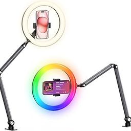 Desk Ring Light with Overhead Camera Mount, 10" Selfie Ring Light with Phone Holder, Adjustable Brightness LED Lighting for Video Recording, Content Creator Essentials for TikTok, Zoom Calls-image-27