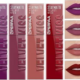 PERPAA Velvet Kiss Matte Liquid Lipstick combo pack of 4 – Waterproof Smudge ProoF Long-Lasting Weightless Vegan Non-Transfer Infused with Vitamin E 16Hr,3.5 each ml (Wine,Light Mauve,Nude,Cherry Red)-7