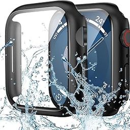 Bumper Hard Case with Tempered Glass Compatible with Apple Watch Series 9 (2023) Series 8 Series 7 45mm, Ultra-Thin Protective Cover for iWatch Screen Protector-Black-17