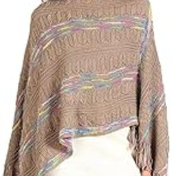 Women's Striped Brown Fringed Edge Poncho-CHN-1778_Brown-image-79