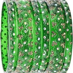 Stylish Glass Bangles Set Crystal Kada For Women & Girls with Gold Zircon Diamonds & Beads | Transparent Bangles Glass | Fancy Kanch ki chudi Kade | Wedding, Party, Daily-Set of 6 Bangles-image-7
