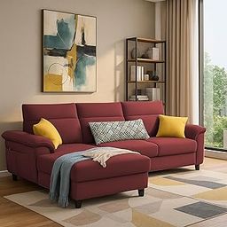 GRAPEWOOD Nelson LHS 4 Seater L Shape Sofa for Living Room (Maroon Fabric) Premium Fabric Sofa Set-image-92