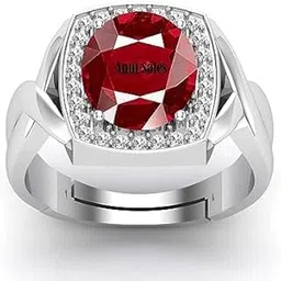anuj sales 6.00 Ratti / 5.00 Carat Ruby (Manik/Manikya/Maneek) Gemstone Panchdhatu White Silver Plated Ring for Astrological Purpose (Lab - Teseted)-picture-30