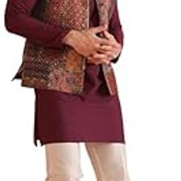 Men's Kurta Jacket Trouser Set, Multi Silk Blend, Printed Regular Fit Mandarin Collar Long Sleeves-image-57