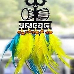 SHAYONA Mahakal Car Hanging Dream Catcher with Trishul and Damru Design – Green & Yellow Feather Rearview Mirror Accessory for Spiritual Vibes and Car Interior Décor-image-6