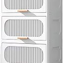 House of Quirk Stackable Collapsible Storage Boxes with Wheels and Doors – Versatile Plastic Containers for Home Organization 5 Layer 40cm (White)-image-65