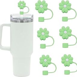 TRIBITRO 5PCS Flower Straw Cover Caps for Stanley Cup | 10mm Straw Toppers for 20/30/40 Oz Tumblers with Handle | Cute Silicone Straw Accessories (Green)-image-106