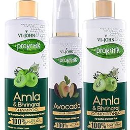 VI-JOHN Prakritik Amla Bhringraj Shampoo, Conditioner (250ML Each) & Avocado Hair Serum (100ML) | Anti-Hair Fall Kit| For All Hair Type | Healthy Hair| Dermatologist Approved |100% Natural BioActives-image-29