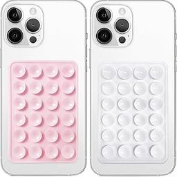 SHINESTAR Silicone Suction Phone Case Mount, Silicon Adhesive Phone Grip for Smartphones, Hands-Free Mirror Shower Phone Holder for Selfies, Videos (Light Pink & White) (Pack of 2)-17