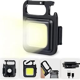 XSOURCE Small LED Flashlight 800 Lumens COB Rechargeable Keychain Mini Flashlight 3 Light Modes Portable Pocket Light with Folding Bottle Opener and Magnet Base for Fishing Walking Camping-0