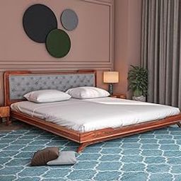Lignum Arts Solid Sheesham Wood Queen Size Bed Without Storage for Bedroom Living Room Home Wooden Double Bed Low Height Cot Palang with Upholstered Headboard Furniture (Honey Finish)-picture-28