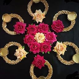 Agaas Enterprises Beautiful Rose Flower Rangoli Mat Tealight Candle Holder Diwali Diya Candle Holder Festival Decor Deepawali Diwali Diya Floor Rangoli Wedding Decor Gift Item Set of 7-image-34