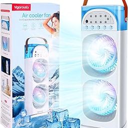 Misting Fan Portable Rechargeable Cooling Fan, 600ML Evaporative AC Air Cooler Humidifier with 3 Speeds 7 Colors Light & 2~8h Timer Personal Mini Conditioner, Desktop Cooling Fan for Home Room Office-14