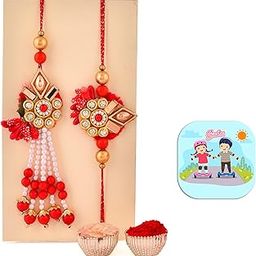 CraftVatika Rakhi for Brother and Bhabhi Bhaiya Bhabhi Rakhi Set Kundan Lumba Rakhi for Bhabhi Sister-in-Law Rakhi Set of 2 Rakhi1 Fridge Magnet-85