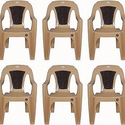 Plastic Chairs Set of 6 | Visitors Office Armchair | Fiber Arm Chair for Patio/Living Room/Drawing Room/Home/Garden/Outdoor/Balcony | Bearing Capacity 150kgs, Beige & Black, Tesla | 3 Years Warranty-1