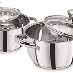 Pristine Tri Ply Induction Compatible Stainless Steel Sandwich Base Cookware/Casserole Set 16Cm & 18Cm, Capacity-1.7L & 2.25L (4Piece, Silver), 2.3 Quarts-image-19