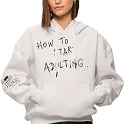 Adulting Women and Girls Long Sleeves Hooded Neck White Graphic Printed Cotton Blend Oversized Hoodies-image-84